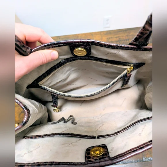 Vintage Brahmin Melbourne Anytime Brown Pecan Croc Leather Tote Shoulder Bag
